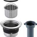 ROVOGO 3-1/2 inch Kitchen Sink Drain Assembly with Removable Deep Strainer Basket, Sealing Stopper Plug and Tailpiece, 304 Stainless Steel, Brushed
