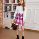 Toddler Girls Clothes Sets: Puff Sleeve Tops Plaid Mini Skirts Skirt Set 2 Piece Fall Winter Outfits 2-8 Years (Purple)