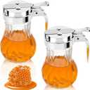 2Pcs 8oz Syrup Dispenser Honey Pot Glass Honey Dispenser Jar, Maple Syrup Dispenser, Honey Container, Commercial Quality With Handle Honey Dispenser for Home Kitchen Storage (2, Twill weave 2 Pack)