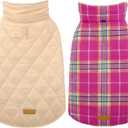 Kuoser Waterproof Dog Coat, Reversible Dog Jacket for Large Dogs, Adjustable Durable Doggie Winter Coat for Groowing Puppies Warm Puppy Cold Weather Apparel, Rose L (Large (Pack of 1))