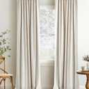 INOVADAY 100% Blackout Curtains 120 Inches Length 2 Panels Set, Back Tab/Rod Pocket Linen Black Out Curtains for Bedroom, Thermal Insulated Window Drapes - Cream, W50 X L120