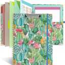 Clipboard Folio with Notepad for Letter Size (11" x 8.5"), 5 Extra Folders with Storage 10 Pockets, 39 File Folder Labels, Elastic Closure Spiral Clipboard with Storage(Cactus Flowers)