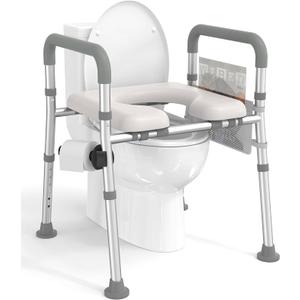 HOMLAND Raised Toilet Seats for Elderly, Toilet Seat Riser with Handles
181kg Capacity, Adjustable Height & Width, Padded Seat & Non-Slip Feet, Aluminum Raised Toilet Seat, Fits Most Toilets