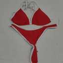 SUUKSESS Women Sexy Thong String 2 Piece Bikini Set Cheeky Halter Swimsuit (4-6, 71 Red White)
