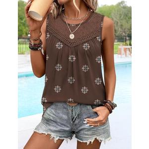 Plus Size Tank Tops for Women Loose Fit Sleeveless Lace Boho Tops Cute Summer Clothes 2026 Western Cowgirl Outfits for Women 3XL