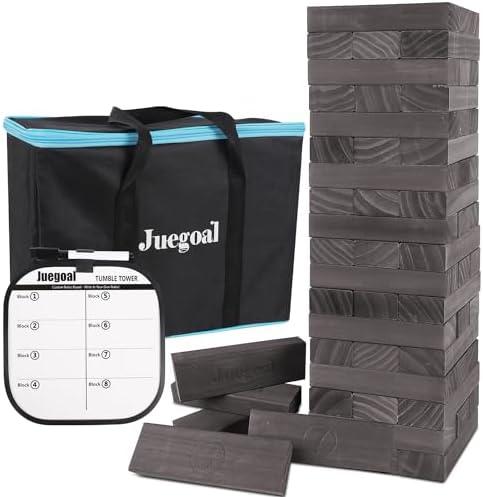 Juegoal 54 Piece Giant Tumble Tower Grey for Adult Kids Family, Wooden Block Stacking Game with Gameboard & Canvas Bag, Outdoor Games for Backyard Lawn Party Playing, 6.9 x 6.9 x 24 Inches,X-Large