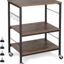 BTY Nightstands, Industrial Microwave Oven Stand Kitchen Baker's Rack End Table 3 Tier Storage Shelf with 10 Hooks for Living Room, Kitchen, Bathroom, Cafe Rustic Brown