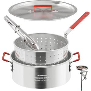 10QT Aluminum Fish Fryer Pot | Lid | Tong | Basket | Thermometer