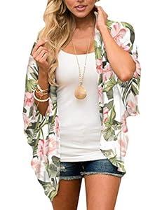 Chunoy Women Casual Plus Size Floral Print Short Sleeve Cardigan Loose Beach Wear Kimono Cover Up Blouse Tops 4X-Large