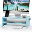 Marbrasse Monitor Stand Riser, 16.5 Inch 2 Tier Computer Printer Shelf Stand for Laptop Computer Screen Storage, Desktop Stand with Phone Holder and Cable Management (Blue)