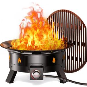 Ciays Large Propane Fire Pit 19 Inch, Gas Fire Pit with Grill Grate, Folding Legs, Hose Hooks, Propane Tank Holder, Cover & Carry Strap, Portable Outdoor Fire Pit for Camping, 58,000 BTU (Black)