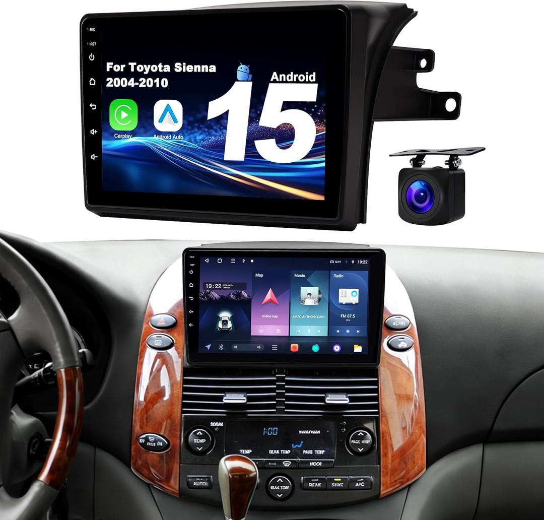 Android 15 Car Radio for Toyota Sienna 2004-2010: 4Core Car Stereo Upgrade Wireless CarPlay & Android Auto with WiFi 6, Bluetooth 5.4, GPS Navigation, FM/RDS Radio, EQ, SWC, 1080P Backup Camera