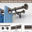 Double Curtain Rod 36-72 Inches with Aluminum Alloy Brackets, Adjustable 1-Inch Front and 5/8 Inch Back Double Window Drapery Rod, Heavy Duty Telescoping Rod with Classic Finials, Antique Brown