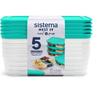 Sistema Nest It Meal Prep Food Storage Containers, 3 Compartments, 8 Cups, BPA-Free, 5-Pack