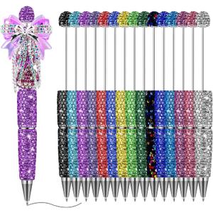 Homaisson 15 Pcs Glitter Beadable Pens, Full Rhinestone DIY Creative Pens, Glittering Bead Pens for Customization, Bling Writing Pens, Diamond Pens, Ideal for Art Projects and Presents