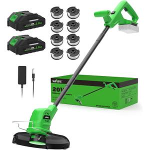 Cordless Weed Wacker 20V, 22.0Ah Battery Powered String Trimmer with Charger, 10-Inch Electric Grass Trimmer Edger for Yard and Garden, Green