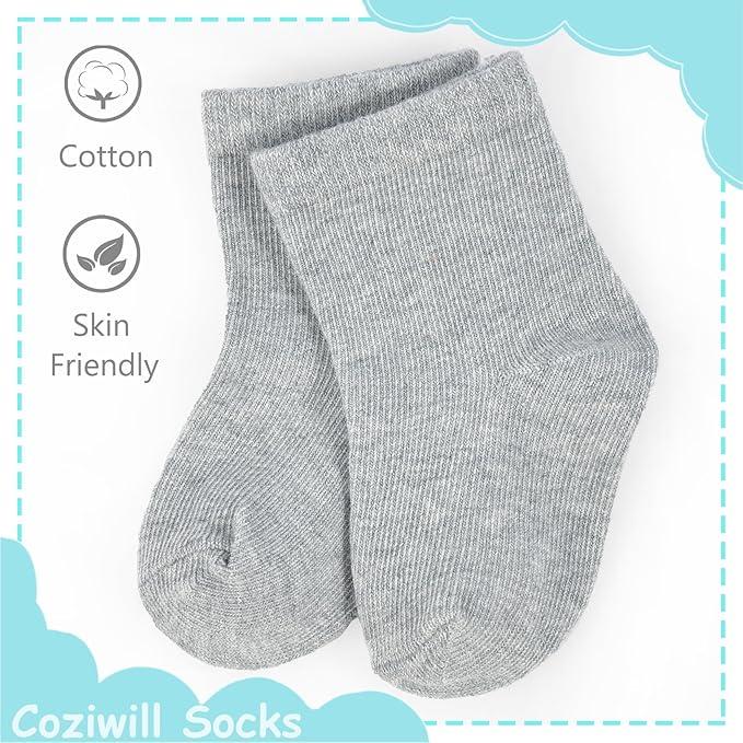 Baby Socks 0-3 months Infant White Crew Socks Baby Girls Newborn Dress Socks Boys Baptism Christening 2 Pack White & Grey