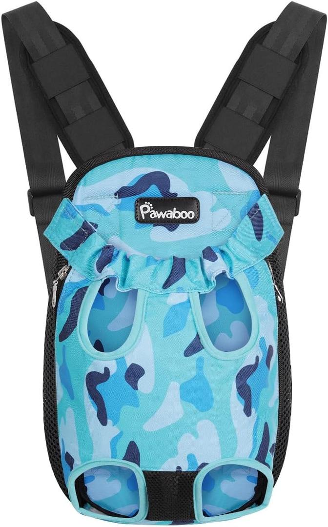 Pawaboo Pet Carrier Backpack, Adjustable Pet Front Cat Dog Carrier Backpack Travel Bag, Legs Out, Easy-Fit for Traveling Hiking Camping for Small Medium Dogs Cats Puppies, Extra Large, Blue Camouflage