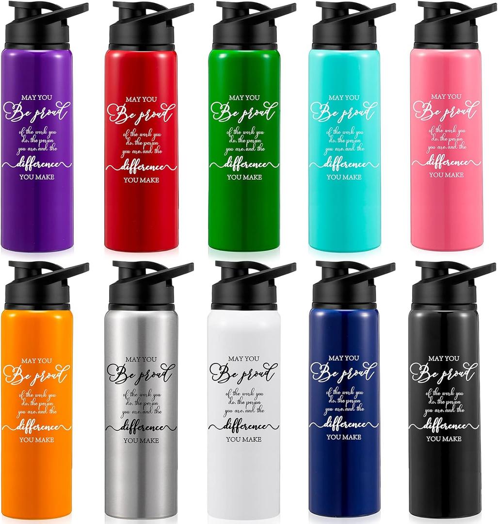 Roshtia 10 Pcs Aluminum Water Bottles Thank You Gifts Teacher Appreciation Gifts Bulk Water Bottles with Lids May You Be Proud of Reusable Leakproof for School Mother Employee Coworker(25 oz)