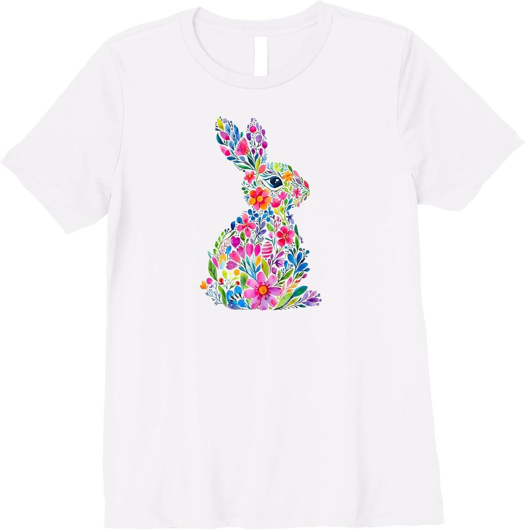 Easter Floral Rabbit Wildflowers Spring Cottagecore Premium T-Shirt, 2XL