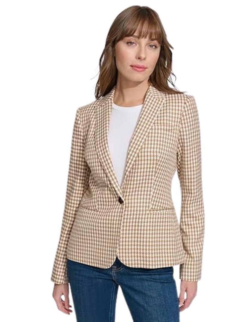 Tommy Hilfiger Womens Blazer Business Jacket with Flattering Fit and Single-Button Closure, Tobacco/Ivory, 14
