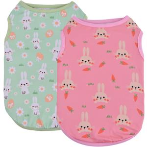 2-Pack Easter Dog Shirt Puppy Shirts with Bunny Egg Carrot Patterns Dog Rabbit Clothes Outfit Cotume Easter Pet Sleeveless T-Shirt Tank Tops Vest for Small Medium Large Dogs 3XL