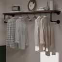 Clothes Rack 48in, Wall Mounted Garment Racks with Real Walnut Wood Shelf, Heavy Duty Hanging Clothes Rack, Multi-Purpose Hanging Rod, Space-Saving Closet Storage