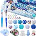 300 Pcs Focal Beads for Pens AB Color Acrylic 3D Focal Colorful Beads Bulk Round Rhinestone Spacer for Beadable Pen Keychain Making Jewelry Bracelet Necklace Charms Crafts (Winter Style)