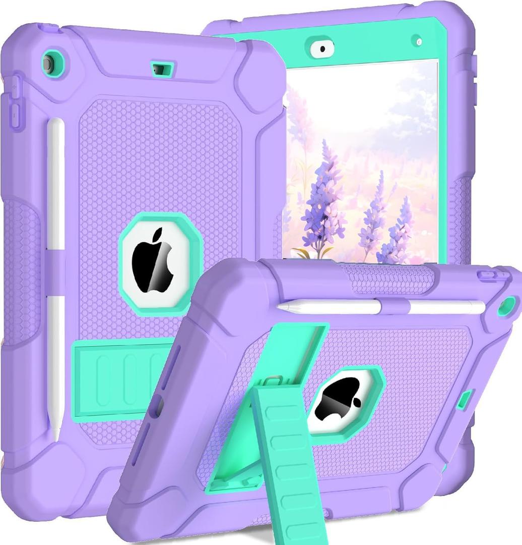 BMOUO Case for iPad 9th 8th 7th Generation (10.2 inch, 2021/2020/2019), Shockproof Protective iPad 10.2 Case with Built-in Stand/Pencil Holder, Purple