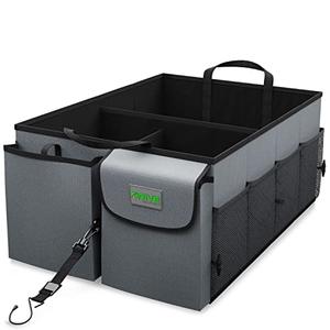 DRIVE - Car Trunk Organizer - Collapsible, Multi-Compartment Automotive SUV Car Organizer for Storage w/Adjustable Straps - Truck & Car Accessories for Women and Men - Grey