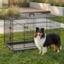 FDW 45 Inch Dog Crate for Large Dogs, Folding Metal Cage with Double Door & Leak-Proof Tray, Black