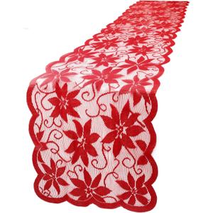 Christmas Table Runner Lace Table Runner with Red Leaves, Christmas Runners for Table, Xmas Table Decorations Tables Flag Holiday Table Runners for Xmas Wedding Party Home Decor