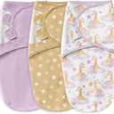 Unnivoll Baby Swaddles for Newborns 100% Cotton Newborn Swaddle Sack 3 Pack Baby Swaddles 0-3 Months Swaddle Sleep Sack for Newborn Baby Boy Girl Purple Clouds & Yellow Giraffe