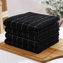 Homaxy 100% Cotton Terry Kitchen Towels(Black, 13 x 28 inches), Checkered Designed, Soft and Super Absorbent Dish Towels, 2 Pack