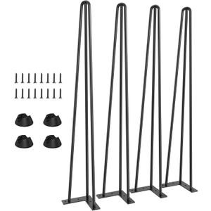 Hairpin Table Legs 28 inch – Set of 4 Metal Desk Legs Industrial Style Heavy Duty Steel Furniture Leg with Feet Protectors for Coffee Table/Side Tables/End Table/Nightstands/Bench/Stool DIY (Black)