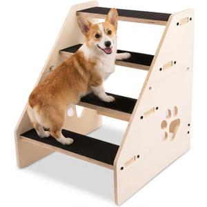 Dog Stairs Ramp, Wooden 4-Step Dog Ramp for Small/Medium/Older Dogs and Cats, Non-Slip Pet Ladder for High Beds, Sofas, Bay Windows