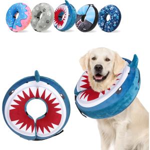 SCENEREAL Dog Cone Alternative After Surgery Pet Recovery Collar for Large Dogs Cats, Adjustable Inflatable Donut to Prevent Licking, Shark Print E-Collars (Large)