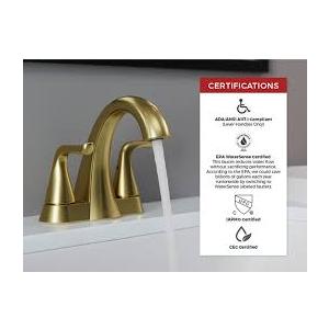 Brushed Gold Widespread Bathroom Sink Faucet with Drain Assembly - 3 Hole Vanity Faucet, Two Handle, Modern Design for Bathroom