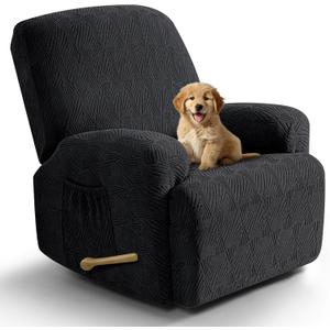 VANSOFY Recliner Chair Covers, 4-Pieces Stretch Recliner Cover Jacquard Soft Reclining Chair Slipcover Furniture Protector with Elastic Bottom for Lazy Boy Recliner(Black) (1 Seat-Standard)