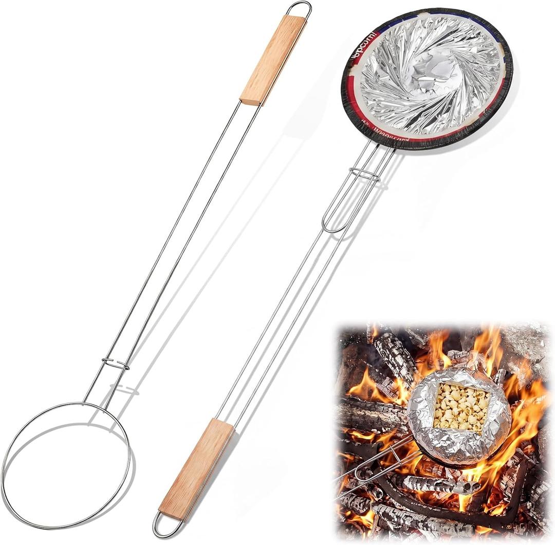 2 Pcs Campfire Popcorn Popper, 33.86'' Popcorn Maker for Camping
