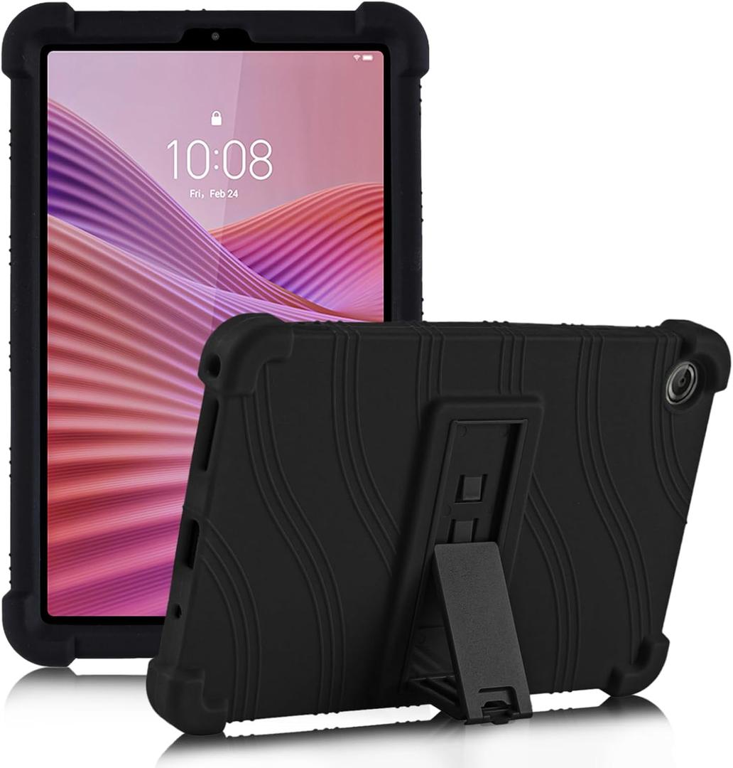 ATOOZ for Lenovo Tab One 8.7 Case 2025 (TB305FU),Soft Silicone Shockproof Kids Case for Lenovo Tab K9 Tablet 8.7 inch with PC Stand (Black)