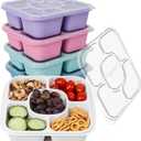 Caperci 5-Pack Lunchable Container Set for Kids & Adults - Reusable Bento Snack Box Containers with 5-Compartment for Food Storage & Meal Prep, Wheat Straw, BPA-Free (Dark & Clear Lids)