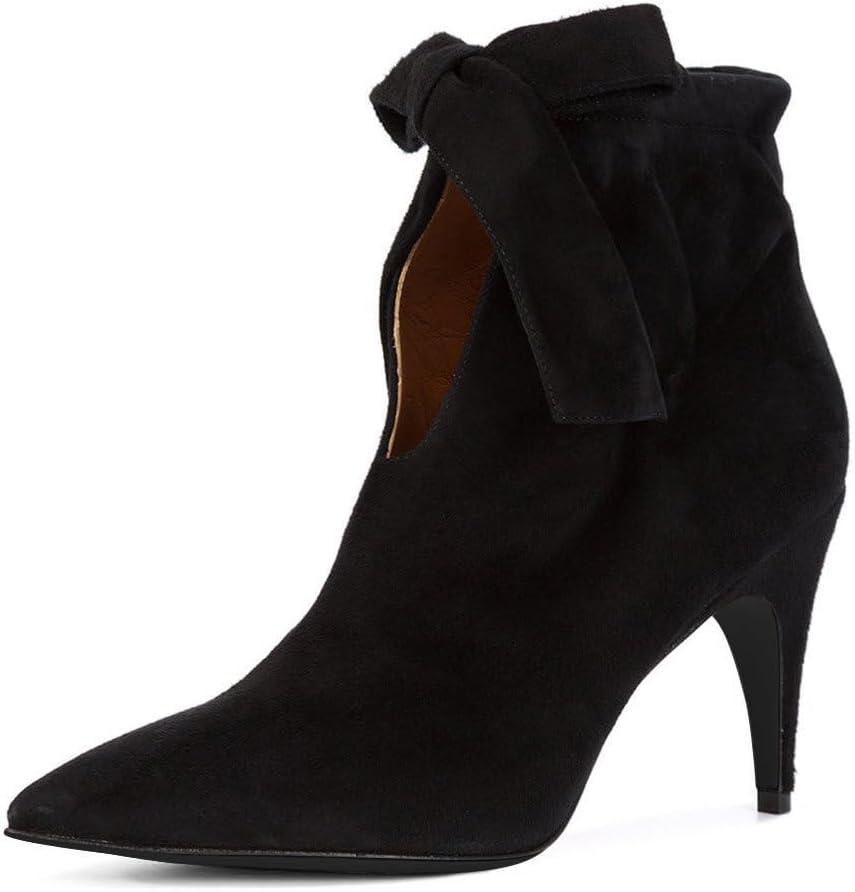 XYD Women Classical Pointed Toe Ankle Booties Dress Low Kitten Heels Graceful Bow Pull-on Boots Party Festival Shoes (9, Black)