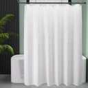AmazerBath White Shower Curtain Fabric, Waffle Shower Curtain Polyester, Luxury Cloth Shower Curtains for Bathroom, Hotel Quality, Machine Washable, Heavy Duty, 72 x 72 Inches (Matt White)