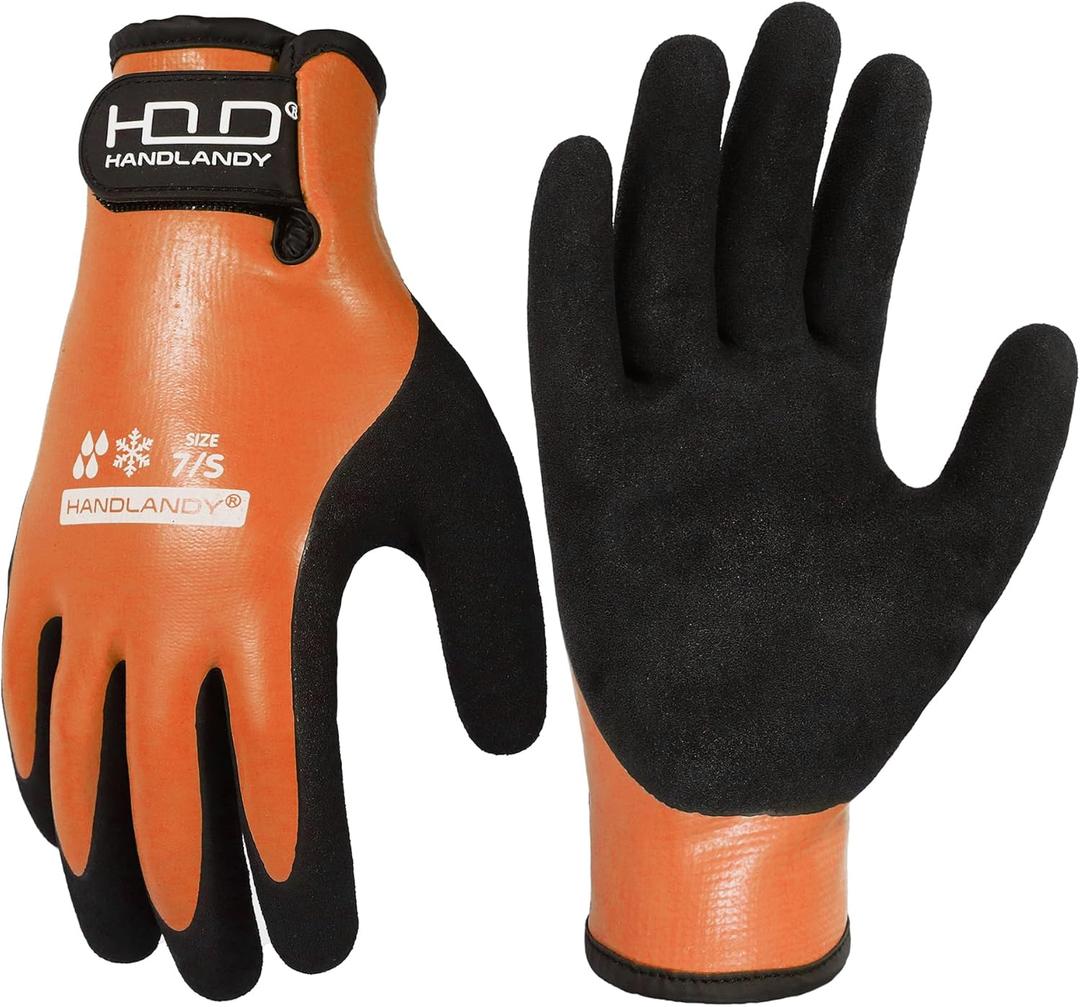 Waterproof Winter Work Gloves Men,Cold Weather Insulated Work Gloves Thermal Liner Superior Grip Latex Coating Warm for Outdoor Small (Orange)