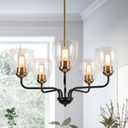 KSANA Black Gold Chandelier, Modern 5-Light Dining Room Chandelier Light Fixture with Seeded Glass for Kitchen Island, Living Room and Bedroom