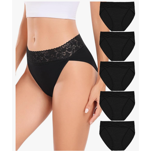 RHYFF Womens Underwear Cotton Bikini Panties High Cut Lace Panty Stretch Hipster Underpants Ladies Briefs L (5 Pcs)