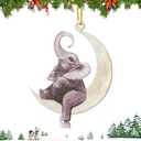 3 x Christmas Tree Decorations, Acrylic Animal Christmas Ornaments, Home Decoration, Party Decoration, Small Animals on The Moon (Elephant)