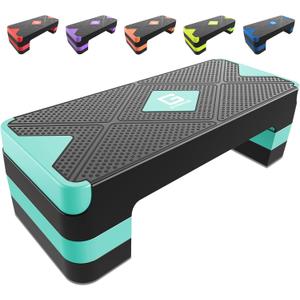 Aerobic Exercise Step, Adjustable Aerobic Stepper for Exercise, Workout Step Platform for Step Up, 26.5" Step Deck with 4 6 8 Adjustable Height Risers, Women Home Gym Cardio Fitness (Turquoise)