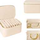 Travel Jewelry Case, Small Travel Jewelry Box with 8 Velvet Jewelry Bag Mini Pouch, Portable Travel Jewelry Organizer for Rings Earrings Necklaces (Beige 8 Pcs)